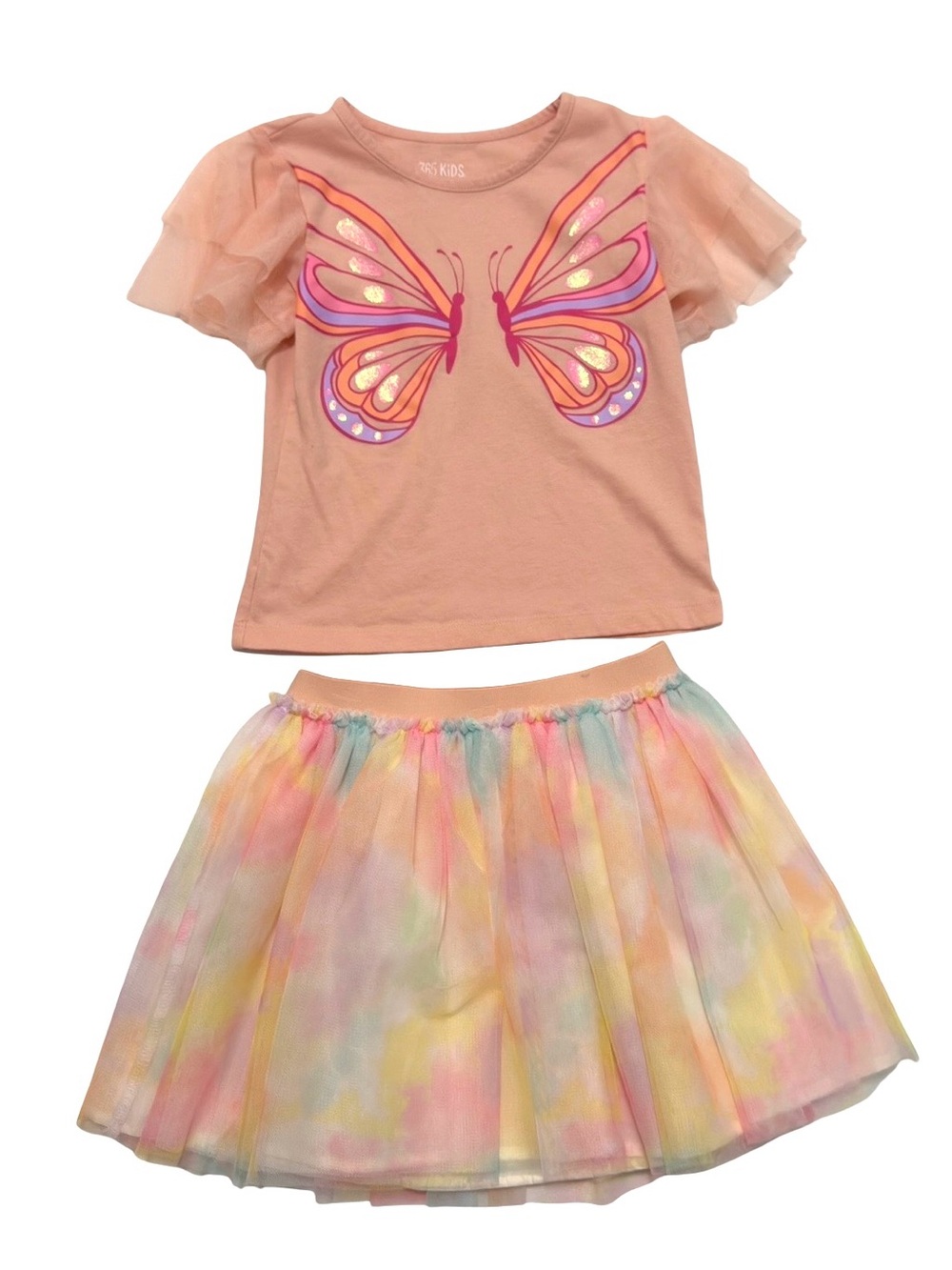 Peach Butterfly Tee and Pastel Tulle Skirt Set